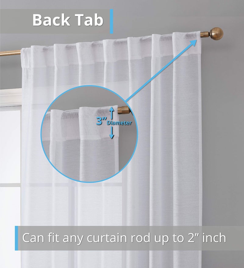 HLC.ME Lauren Semi Sheer Light Filtering Transparent Pocket Top & Back Tab Lightweight Short Window Curtains Drapery Panels Bedroom & Living Room, 2 Panels (54 x 63 Inch, White) - Image 2